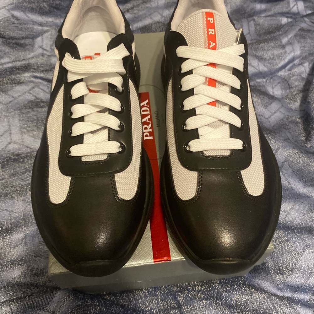 Prada Men's Black and White Sneakers